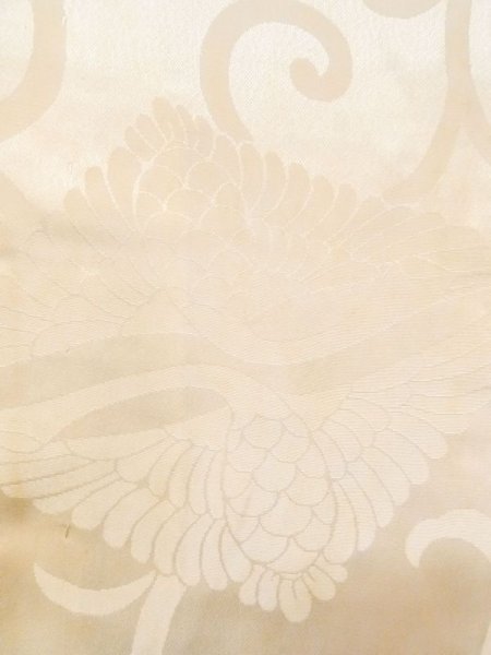 Photo5: N0612C Vintage Japanese women  Shiny Ivory JUBAN undergarment / Silk. Arabesque vine,   (Grade D) (5)
