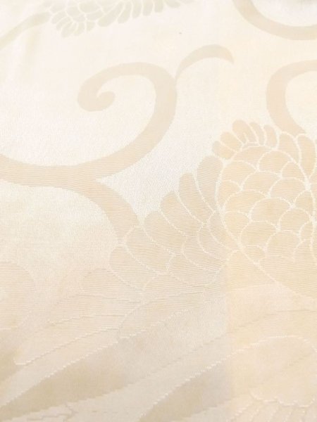 Photo9: N0612C Vintage Japanese women  Shiny Ivory JUBAN undergarment / Silk. Arabesque vine,   (Grade D) (9)