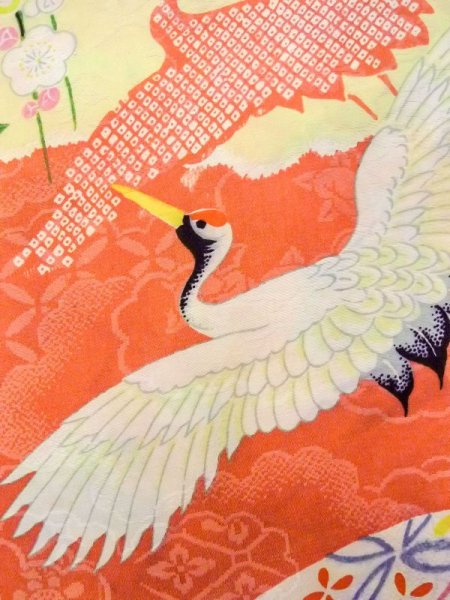 Photo3: N0624A Vintage Japanese Kimono  Pale Orange Cutting cloth Peony Silk. (Grade C) (3)