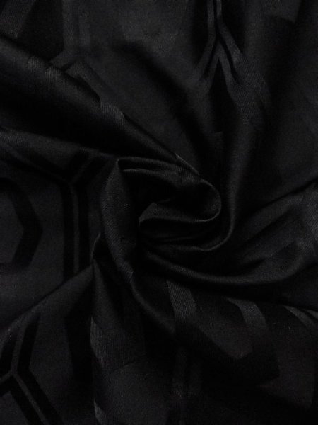 Photo10: Mint N0624C Vintage Japanese Kimono   Black Cutting cloth Tortoise-shell pattern(Hexagonal pattern) Silk. (Grade A) (10)