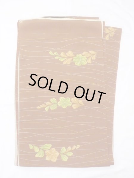 Photo1: N0624F Vintage Japanese Kimono   Brown Cutting cloth Flower Silk. (Grade B) (1)