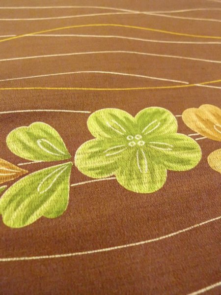 Photo6: N0624F Vintage Japanese Kimono   Brown Cutting cloth Flower Silk. (Grade B) (6)