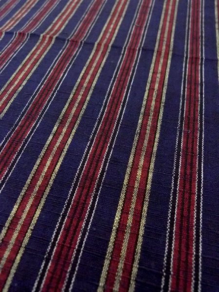 Photo7: N0624K Vintage Japanese Kimono   Navy Blue Cutting cloth Stripes Silk. (Grade B) (7)