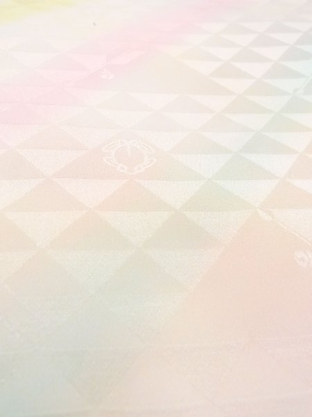 Photo7: N0624N Vintage Japanese Kimono  Shiny Multi Color Cutting cloth Triangle Silk. (Grade A) (7)