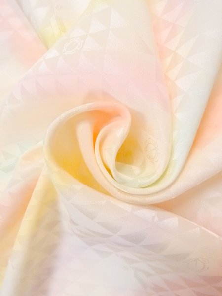 Photo9: N0624N Vintage Japanese Kimono  Shiny Multi Color Cutting cloth Triangle Silk. (Grade A) (9)