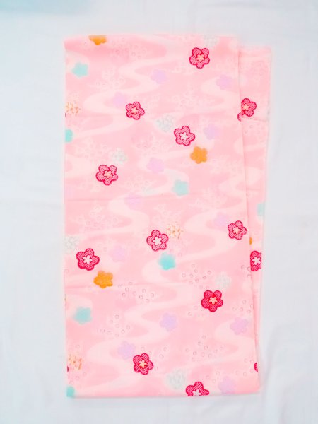 Photo1: N0624O Vintage Japanese Kimono  Light Pink Cutting cloth UME plum bloom Mousseline. (Grade B) (1)