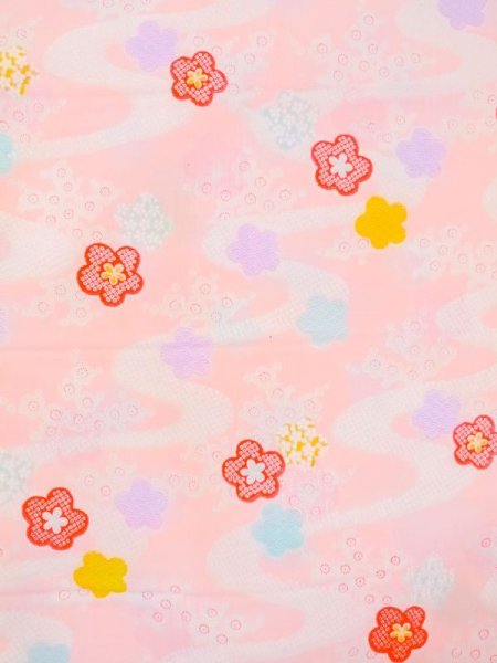 Photo2: N0624O Vintage Japanese Kimono  Light Pink Cutting cloth UME plum bloom Mousseline. (Grade B) (2)