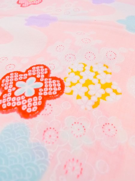 Photo8: N0624O Vintage Japanese Kimono  Light Pink Cutting cloth UME plum bloom Mousseline. (Grade B) (8)