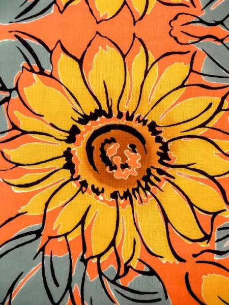 Photo4: N0624R Vintage Japanese Kimono   Orange Cutting cloth Flower Cotton. (Grade B) (4)