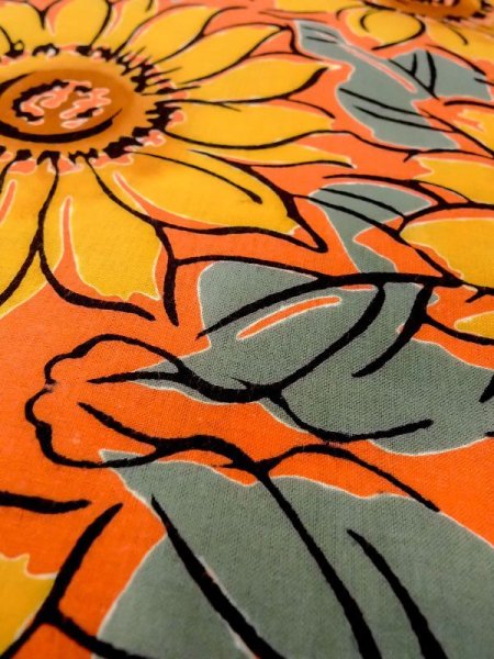 Photo9: N0624R Vintage Japanese Kimono   Orange Cutting cloth Flower Cotton. (Grade B) (9)