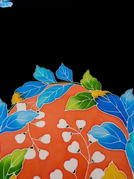 Photo8: N0624Y Vintage Japanese Kimono   Black Cutting cloth Flower Silk. (Grade B) (8)