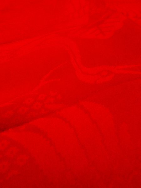 Photo9: N0629A Antique Japanese women   Red Kids/Girls / Silk.  W/embroidary half collar.  (Grade D) (9)