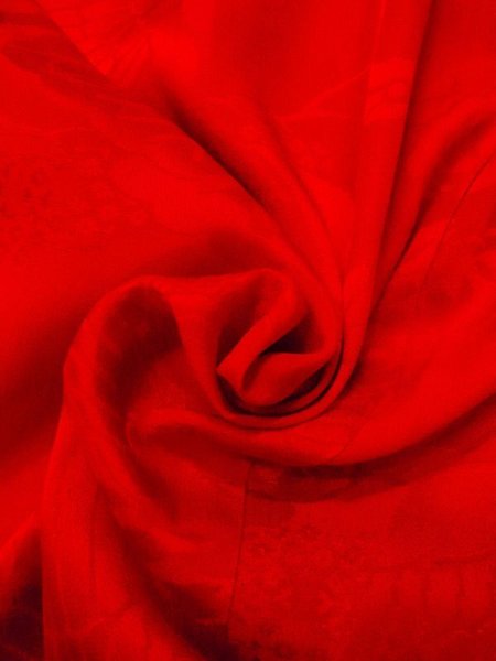 Photo11: N0629A Antique Japanese women   Red Kids/Girls / Silk.  W/embroidary half collar.  (Grade D) (11)