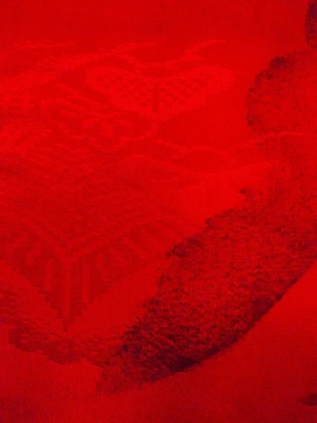 Photo5: N0629B Antique Japanese women   Red Kids/Girls / Silk. Pine tree/branch/needle, W/embroidary half collar.  (Grade C) (5)