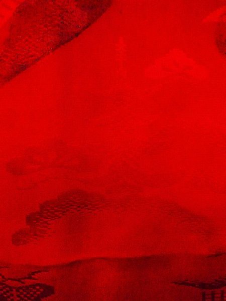 Photo6: N0629B Antique Japanese women   Red Kids/Girls / Silk. Pine tree/branch/needle, W/embroidary half collar.  (Grade C) (6)