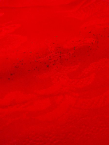 Photo8: N0629B Antique Japanese women   Red Kids/Girls / Silk. Pine tree/branch/needle, W/embroidary half collar.  (Grade C) (8)