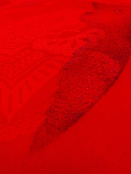 Photo10: N0629B Antique Japanese women   Red Kids/Girls / Silk. Pine tree/branch/needle, W/embroidary half collar.  (Grade C) (10)