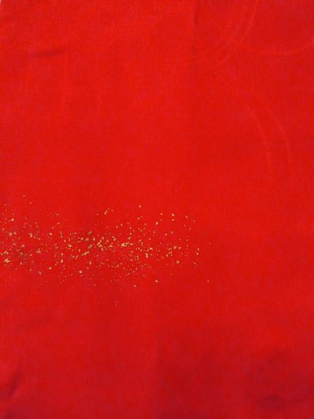 Photo5: N0629F Antique Japanese women   Red Kids/Girls / Silk. Crane W/embroidary half collar. Base woven pattern: Folding fan, Tortoise-shell pattern(Hexagonal pattern), KUMIHIMO rope with tassels  (Grade B) (5)