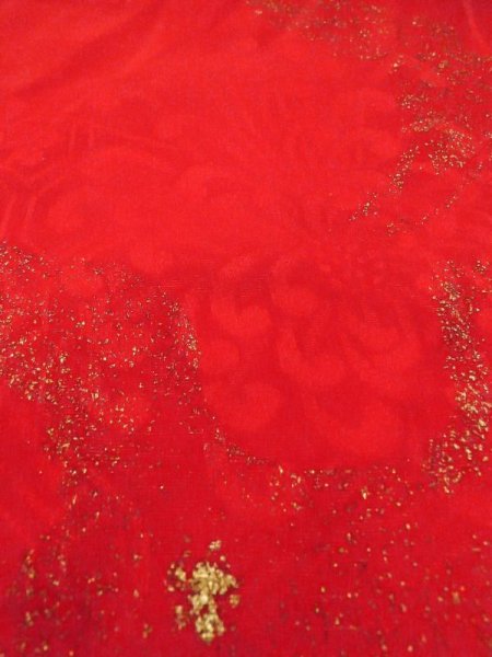 Photo11: N0629F Antique Japanese women   Red Kids/Girls / Silk. Crane W/embroidary half collar. Base woven pattern: Folding fan, Tortoise-shell pattern(Hexagonal pattern), KUMIHIMO rope with tassels  (Grade B) (11)