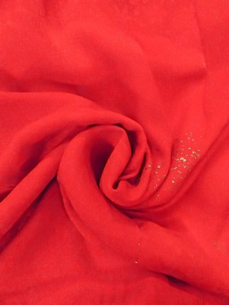 Photo13: N0629F Antique Japanese women   Red Kids/Girls / Silk. Crane W/embroidary half collar. Base woven pattern: Folding fan, Tortoise-shell pattern(Hexagonal pattern), KUMIHIMO rope with tassels  (Grade B) (13)