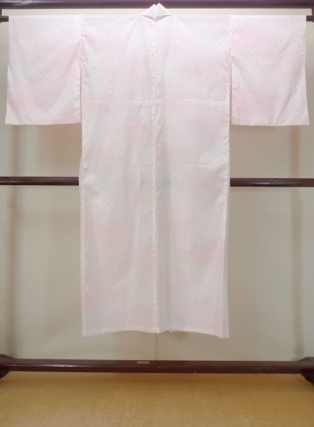 Photo2: N0629P Vintage Japanese women   White JUBAN undergarment / Synthetic.  W/embroidary half collar. Pattern: Bell  (Grade B) (2)