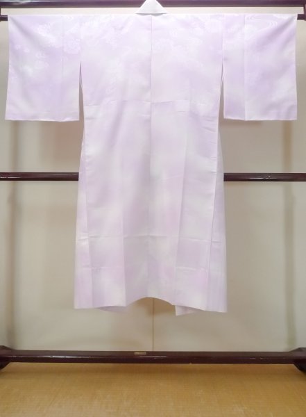 Photo2: N0629R Vintage Japanese women  Pale Purple JUBAN undergarment / Synthetic.  W/embroidary half collar. Base woven pattern: KIRI paulownia, Grass, Stream, Dapple pattern  (Grade B) (2)