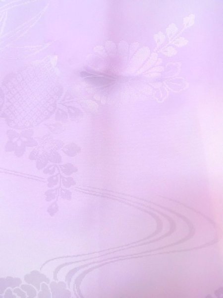 Photo7: N0629R Vintage Japanese women  Pale Purple JUBAN undergarment / Synthetic.  W/embroidary half collar. Base woven pattern: KIRI paulownia, Grass, Stream, Dapple pattern  (Grade B) (7)