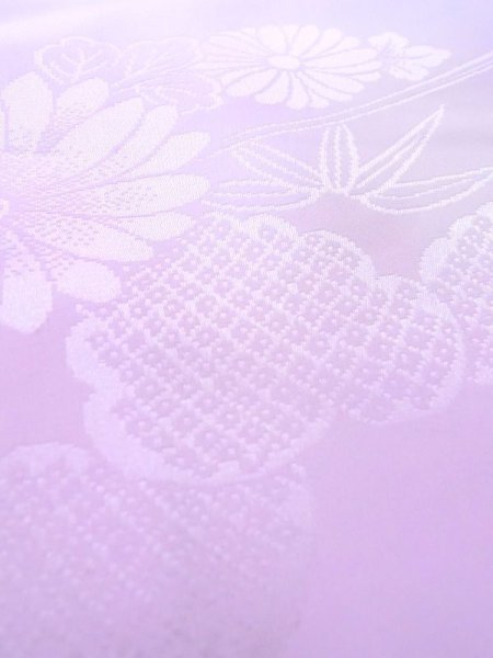 Photo9: N0629R Vintage Japanese women  Pale Purple JUBAN undergarment / Synthetic.  W/embroidary half collar. Base woven pattern: KIRI paulownia, Grass, Stream, Dapple pattern  (Grade B) (9)