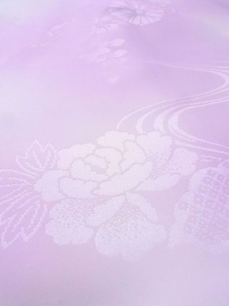 Photo10: N0629R Vintage Japanese women  Pale Purple JUBAN undergarment / Synthetic.  W/embroidary half collar. Base woven pattern: KIRI paulownia, Grass, Stream, Dapple pattern  (Grade B) (10)