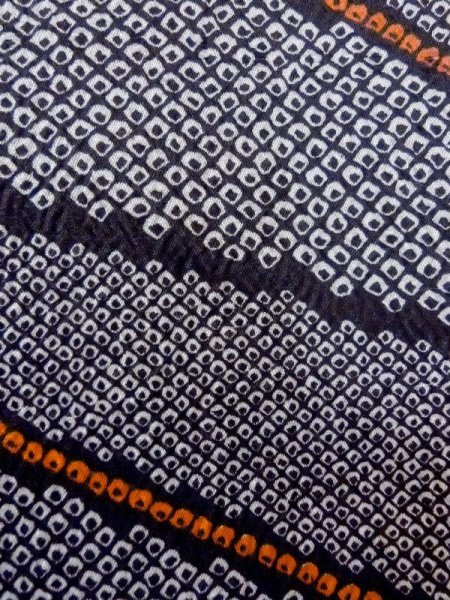 Photo7: N0717C Vintage Japanese women   Black HAORI short jacket / Synthetic. Dapple pattern   (Grade B) (7)