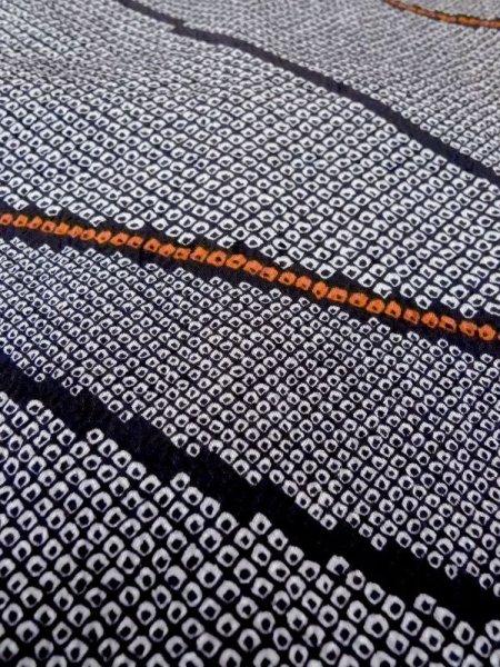 Photo10: N0717C Vintage Japanese women   Black HAORI short jacket / Synthetic. Dapple pattern   (Grade B) (10)