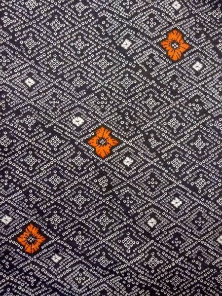 Photo3: N0717D Vintage Japanese women   Black HAORI short jacket / Synthetic. Pine bark lozenges,   (Grade D) (3)