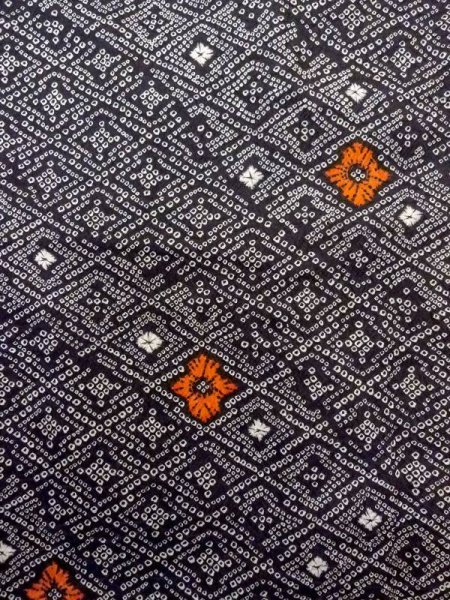 Photo4: N0717D Vintage Japanese women   Black HAORI short jacket / Synthetic. Pine bark lozenges,   (Grade D) (4)