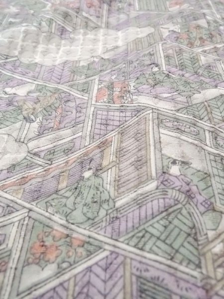 Photo8: N0717G Used Japanese women  Grayish Multi Color KOMON dyed / Silk. Gap in a cloud,   (Grade B) (8)