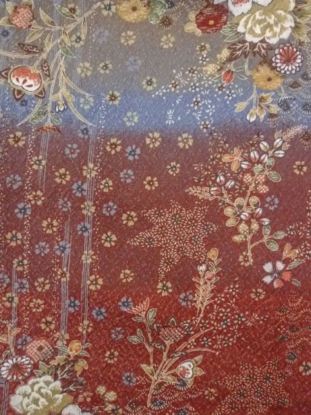 Photo3: Mint N0717I Used Japanese women   Brown KOMON dyed / Silk. Flower,   (Grade A) (3)