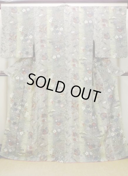 Photo2: Mint N0717Q Used Japanese women   Multi Color KOMON dyed / Silk. SAKURA cherry blossom,   (Grade A) (2)