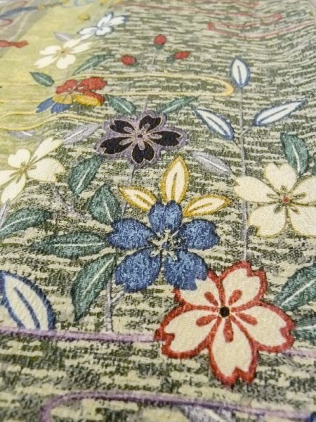 Photo8: Mint N0717Q Used Japanese women   Multi Color KOMON dyed / Silk. SAKURA cherry blossom,   (Grade A) (8)
