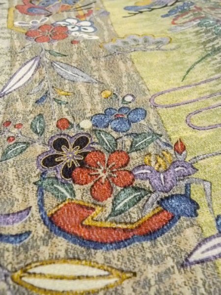 Photo9: Mint N0717Q Used Japanese women   Multi Color KOMON dyed / Silk. SAKURA cherry blossom,   (Grade A) (9)