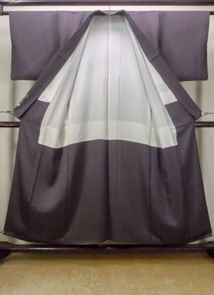 Photo2: Mint N0717T Used Japanese women  Dark Purple EDO KOMON pattern dyed / Silk.  shark skin like pattern  (Grade A) (2)