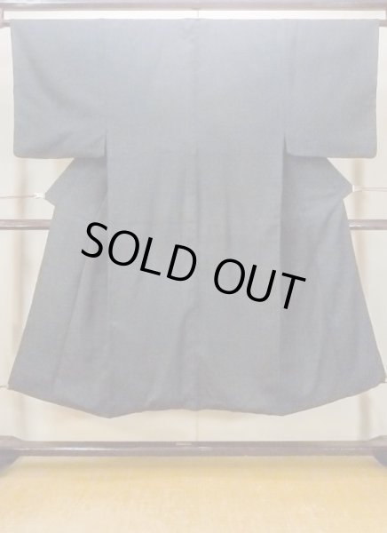 Photo1: N0717W Vintage Japanese  Bluish Black Men's Kimono / Silk. Plaid Checks   (Grade D) (1)