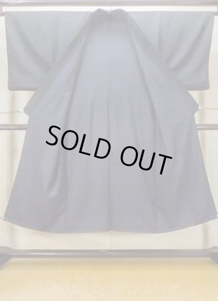 Photo2: N0717W Vintage Japanese  Bluish Black Men's Kimono / Silk. Plaid Checks   (Grade D) (2)