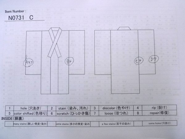 Photo13: N0731C Vintage Japanese kimono   Gray Men's Yukata for Men / Cotton. Lozenges,   (Grade C) (13)