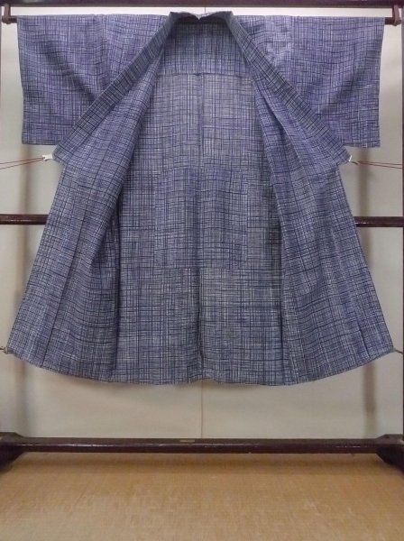 Photo2: N0731D Vintage Japanese kimono   Gray Men's Yukata for Men / Cotton. Plaid Checks   (Grade C) (2)