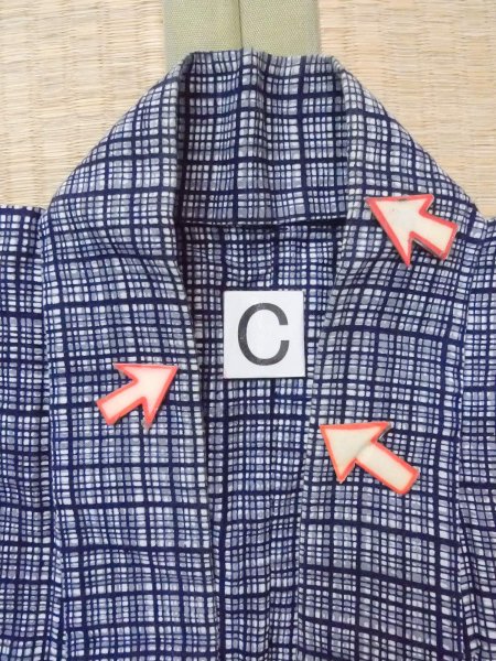 Photo16: N0731D Vintage Japanese kimono   Gray Men's Yukata for Men / Cotton. Plaid Checks   (Grade C) (16)