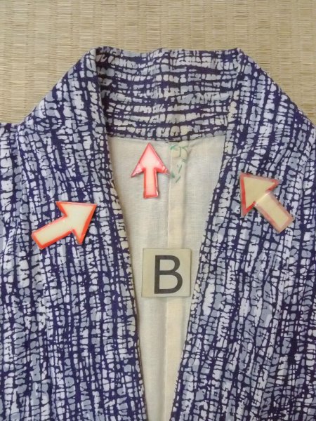 Photo13: N0731E Vintage Japanese kimono   Indigo Blue Men's Yukata for Men / Cotton. Broken ice pattern,   (Grade D) (13)