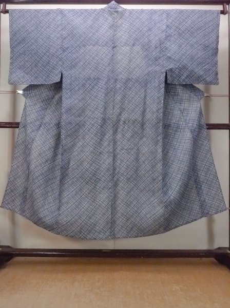 Photo1: N0731G Vintage Japanese kimono   Gray Men's Yukata for Men / Cotton. Plaid Checks,   (Grade D) (1)