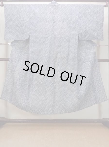 Photo1: N0731G Vintage Japanese kimono   Gray Men's Yukata for Men / Cotton. Plaid Checks,   (Grade D) (1)