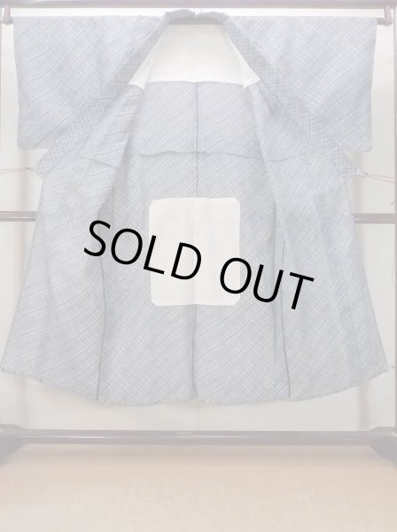 Photo2: N0731G Vintage Japanese kimono   Gray Men's Yukata for Men / Cotton. Plaid Checks,   (Grade D) (2)
