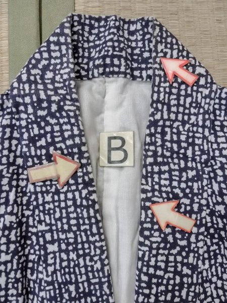 Photo15: N0731I Vintage Japanese kimono   Indigo Blue Men's Yukata for Men / Cotton. Abstract pattern   (Grade D) (15)