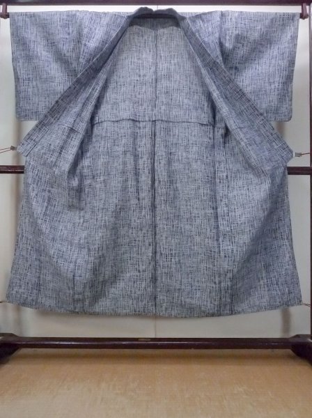 Photo2: N0731J Vintage Japanese kimono  Dark Gray Men's Yukata for Men / Cotton. Plaid Checks,   (Grade C) (2)